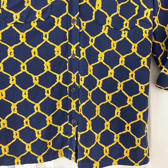 J.McLaughlin Navy Gold Chain Print Button Front Top Roll Tab Sleeve Small EUC - Picture 4 of 6